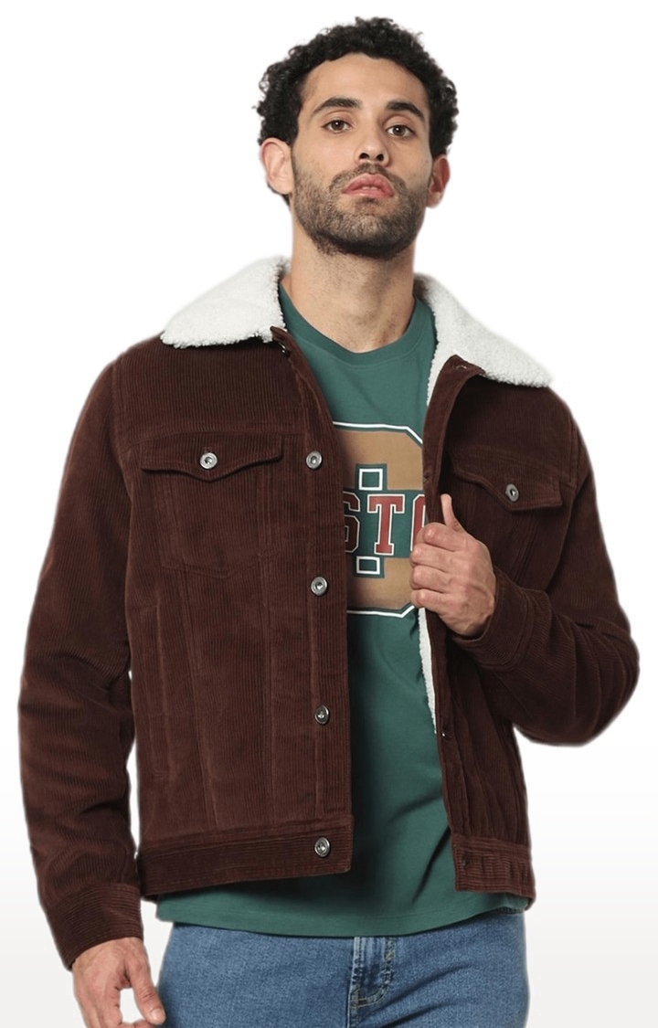 celio | Men's Brown Solid Denim Jackets