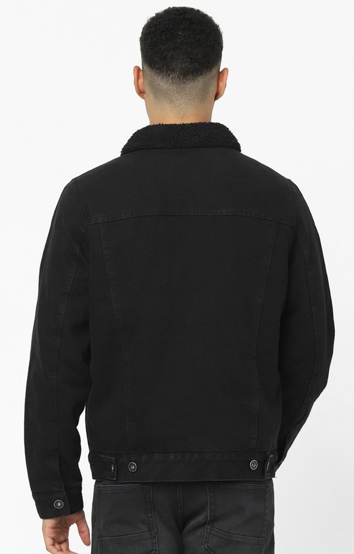 Men's Black Solid Denim Jackets