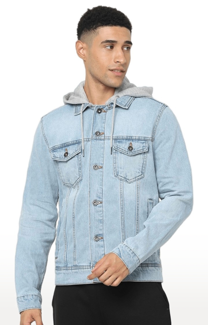 Buy HERE&NOW Men Blue Solid Denim Jacket - Jackets for Men 7371454 | Myntra