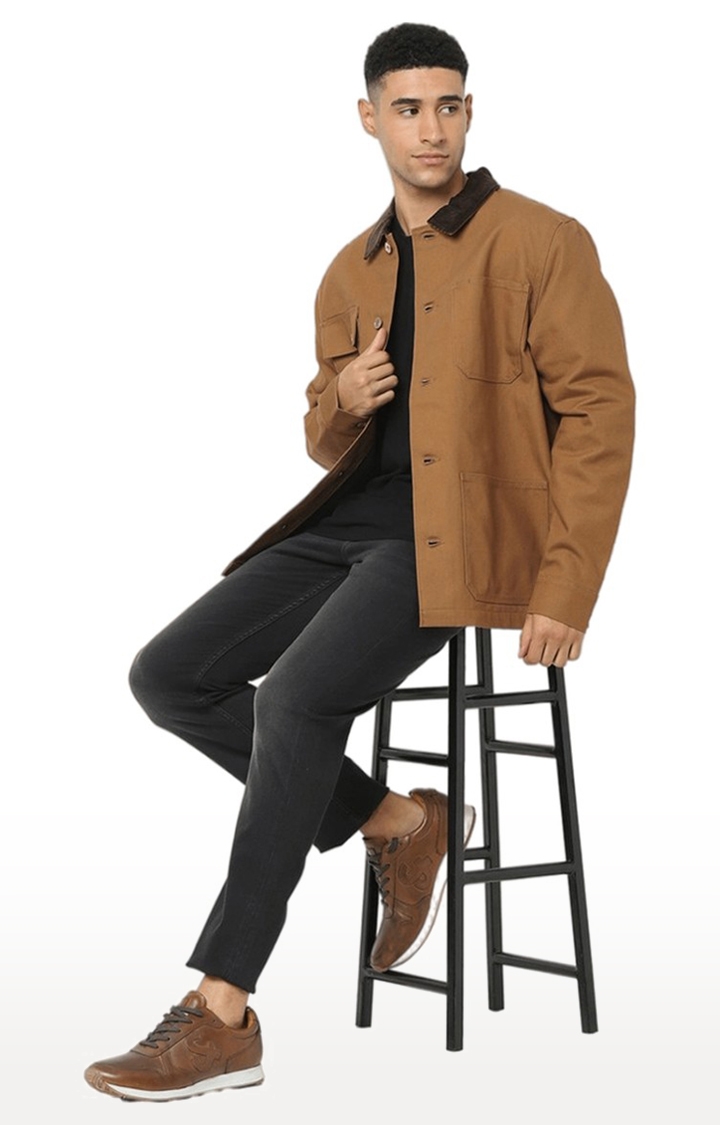 celio | Men's Brown Solid Western Jackets 2