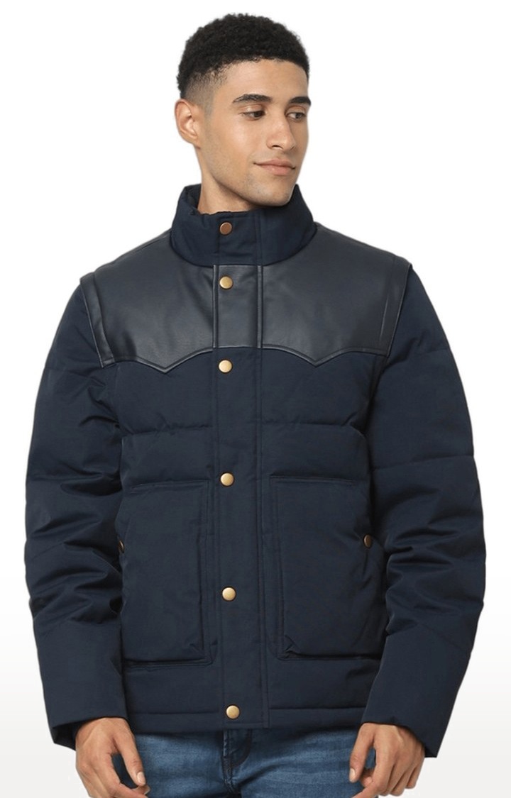 celio | Men's Blue Solid Bomber Jackets