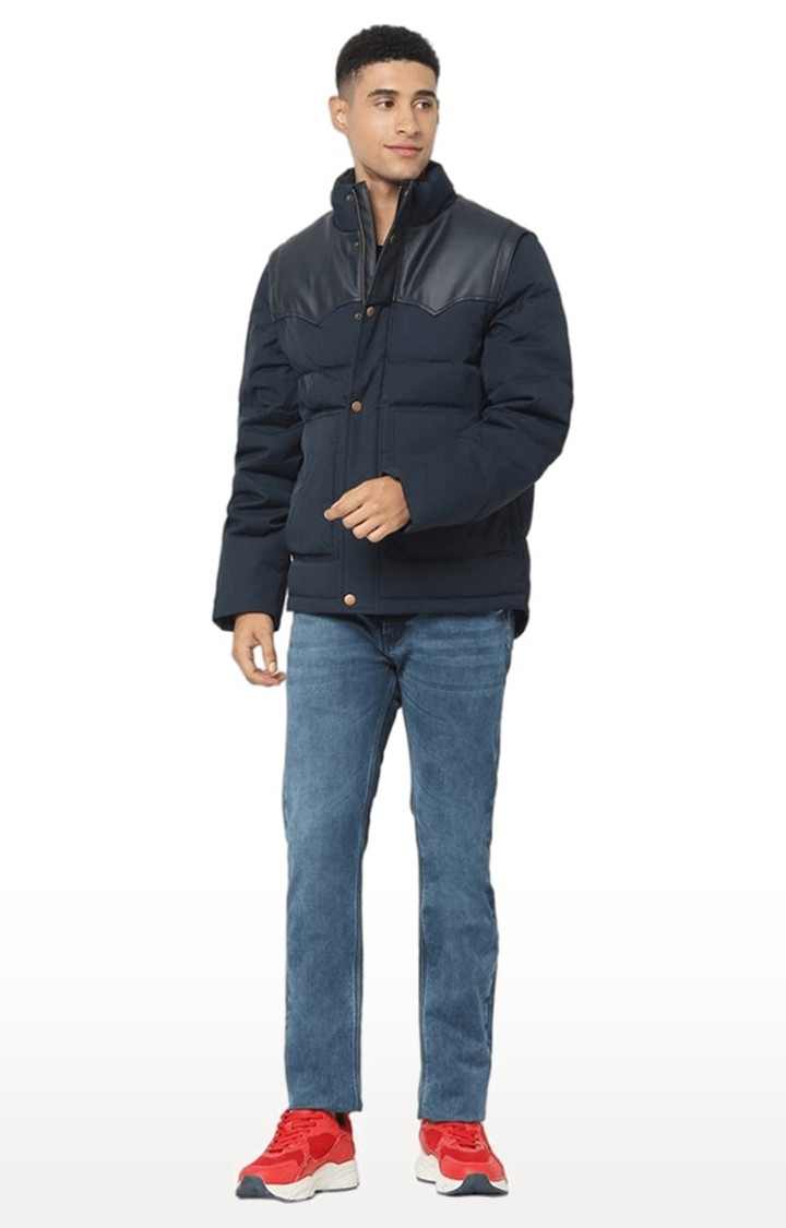 Men's Blue Solid Bomber Jackets