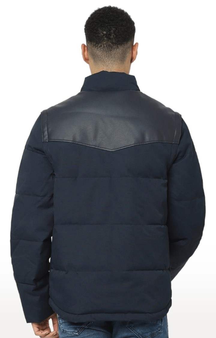 Men's Blue Solid Bomber Jackets