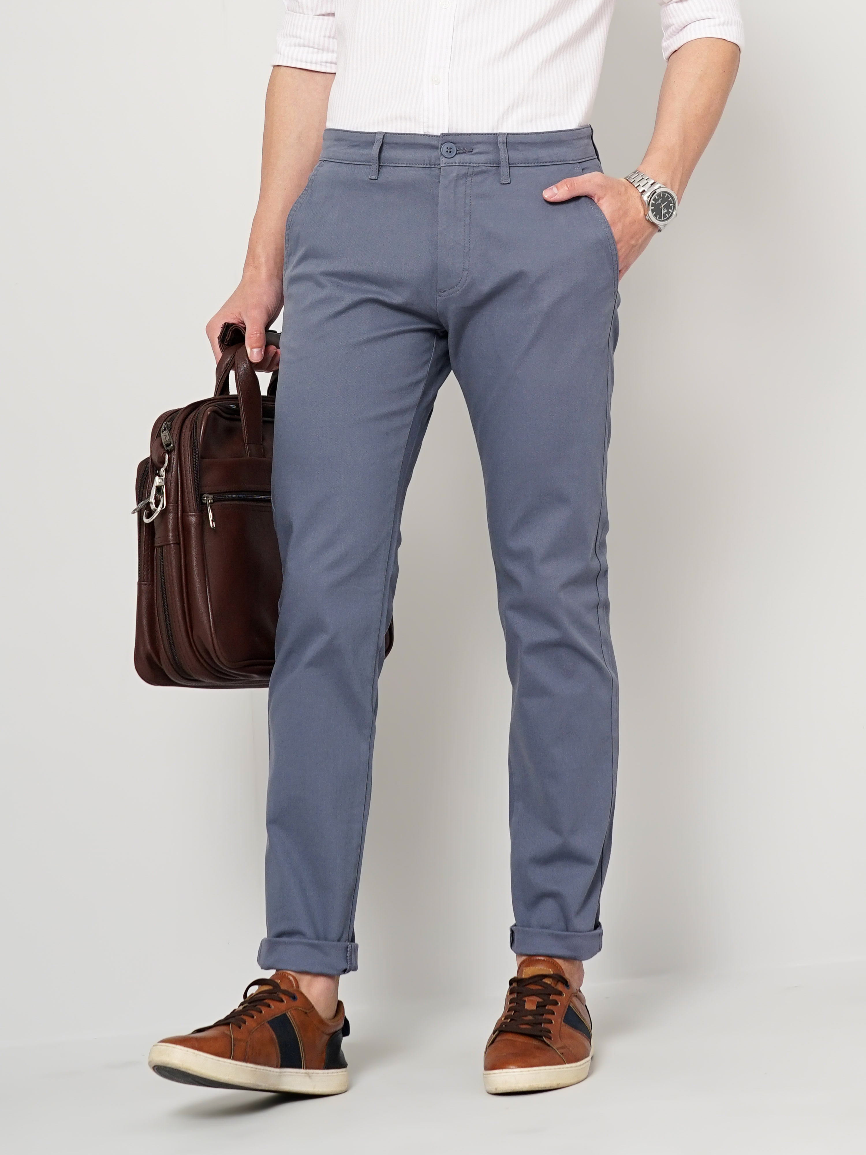 celio | Men's Solid Grey Trouser