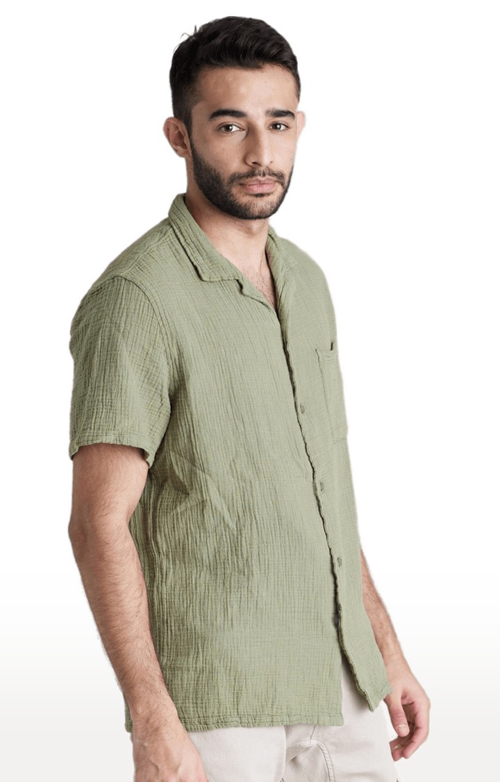 Men's Green Textured Casual Shirts