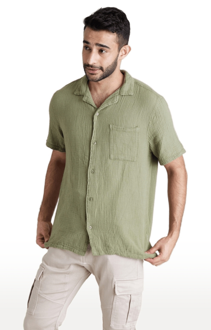 celio | Men's Green Textured Casual Shirts 0