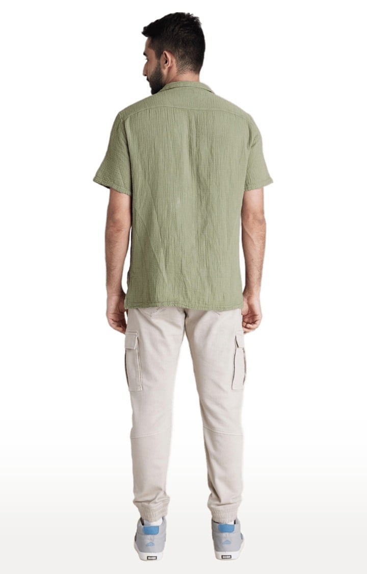 Men's Green Textured Casual Shirts