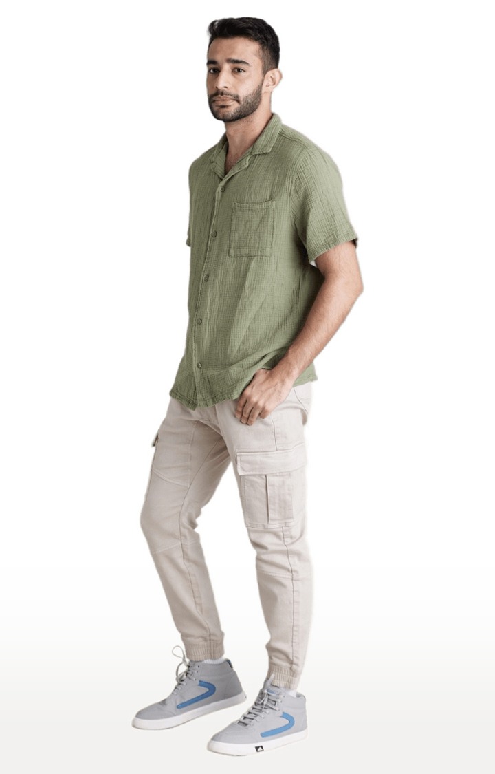 Men's Green Textured Casual Shirts