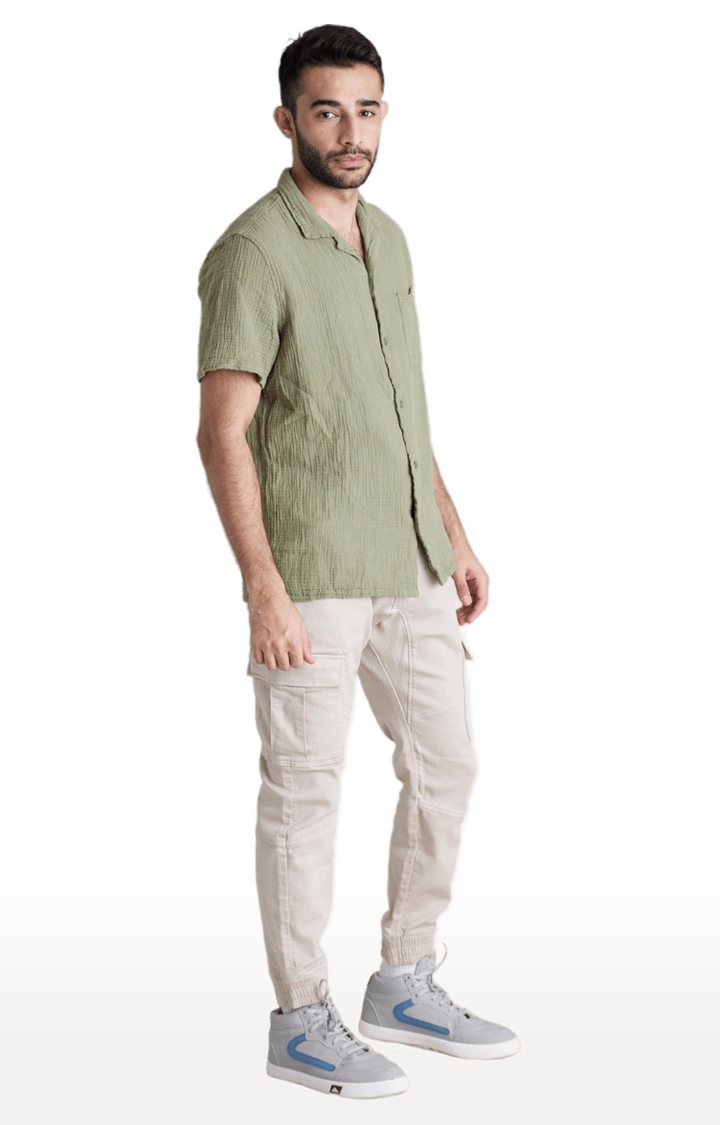celio | Men's Green Textured Casual Shirts 4