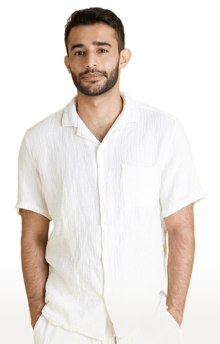 celio | Men's White Solid Casual Shirts