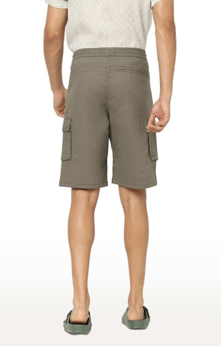 Men's Green Cotton Solid Shorts