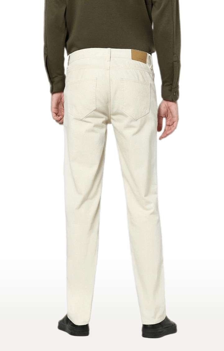 Men's Beige Cotton Solid Straight Jeans