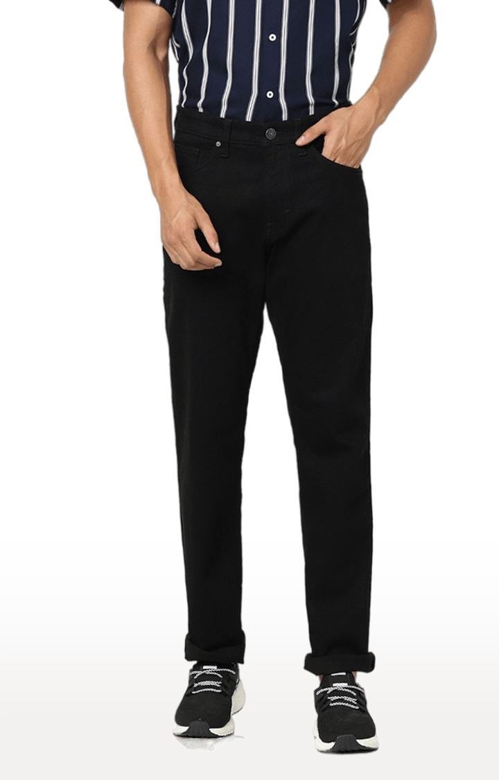 celio | Men's Black Cotton Solid Straight Jeans