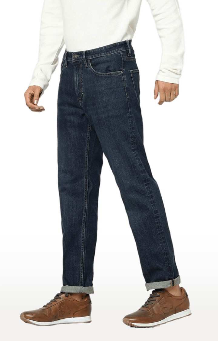 Men's Blue Cotton Solid Straight Jeans
