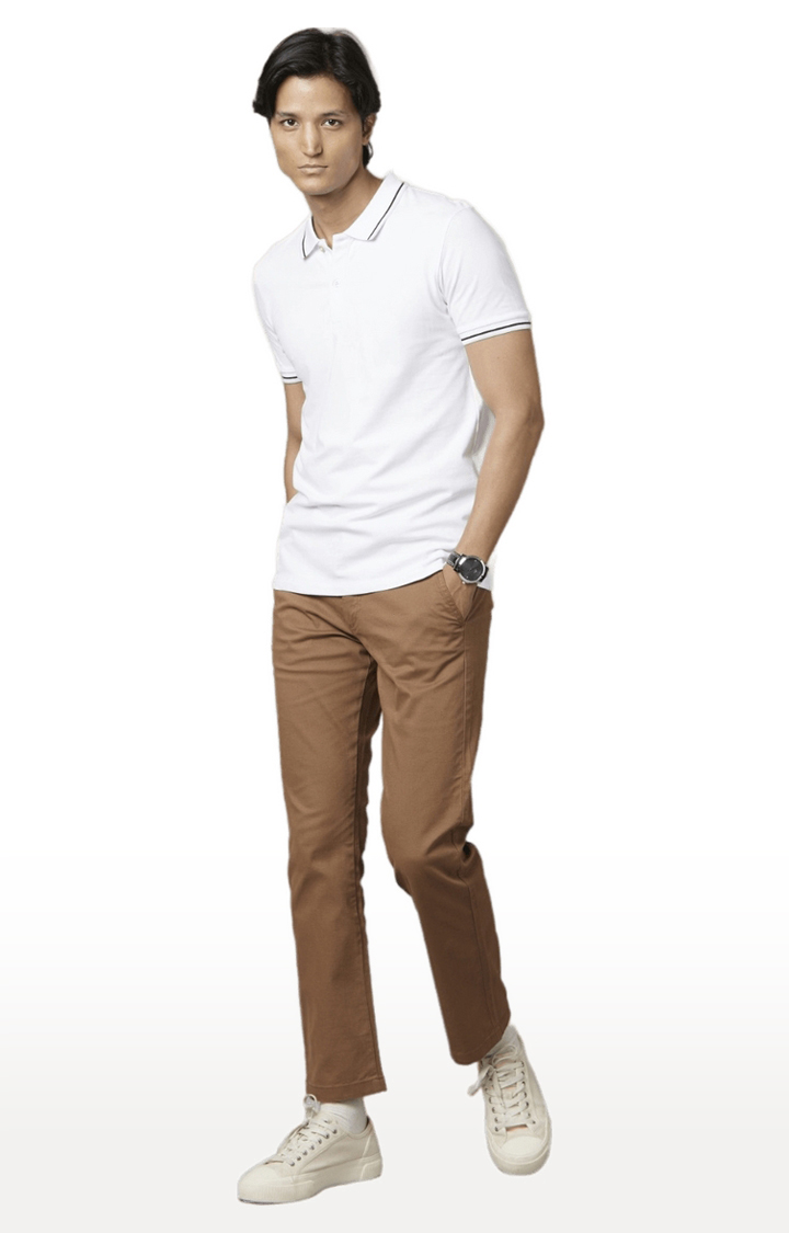 celio | Men's Brown Cotton Blend Solid Chinos 2