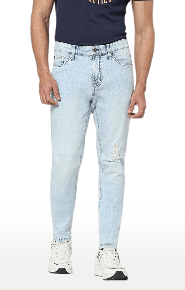 celio | Men's Blue Cotton Ripped Ripped Jeans