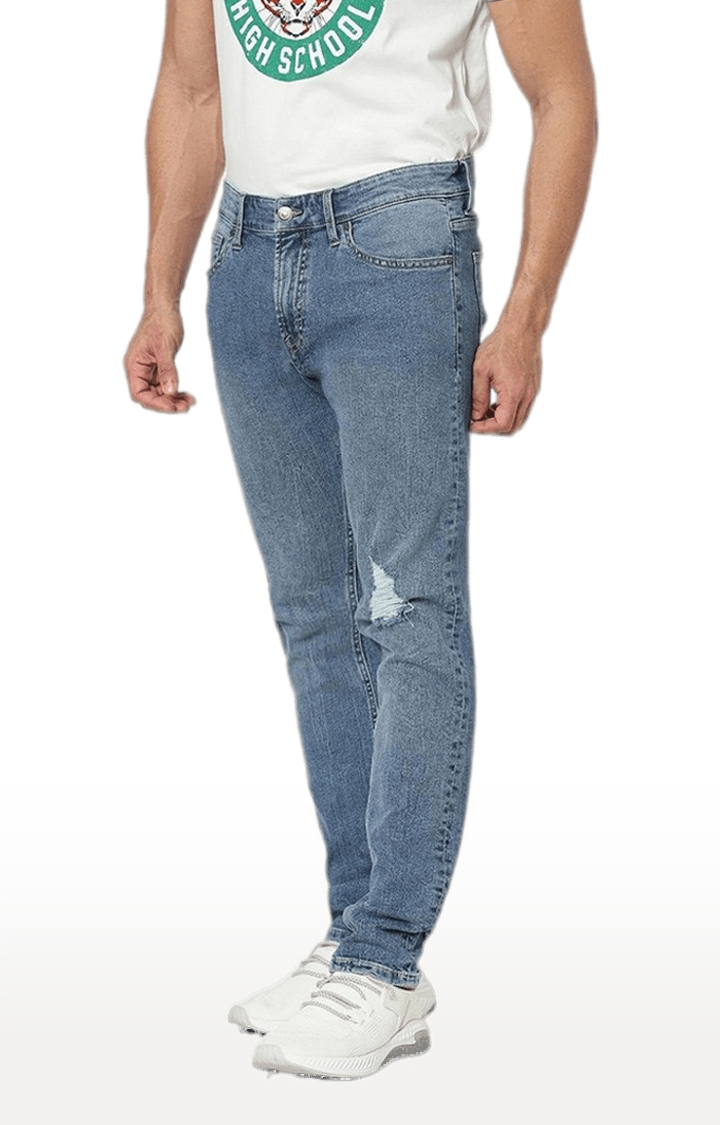 celio | Men's Blue Cotton Ripped Ripped Jeans 2