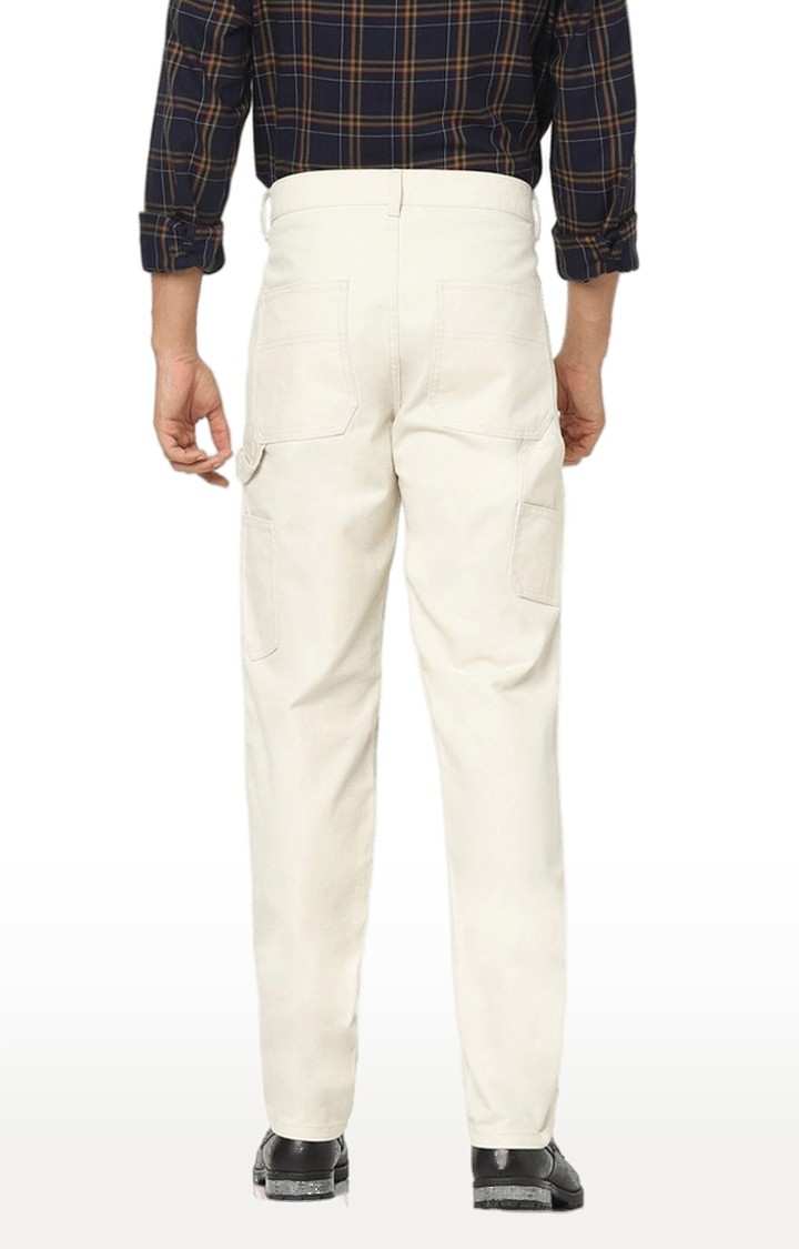 Men's Beige Cotton Solid Trousers