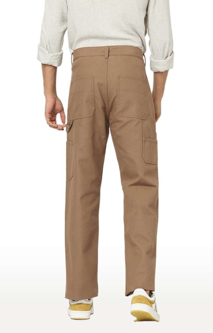 Men's Brown Cotton Solid Trousers