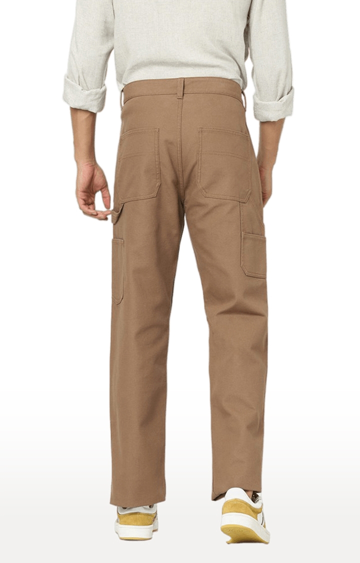 celio | Men's Brown Cotton Solid Trousers 2