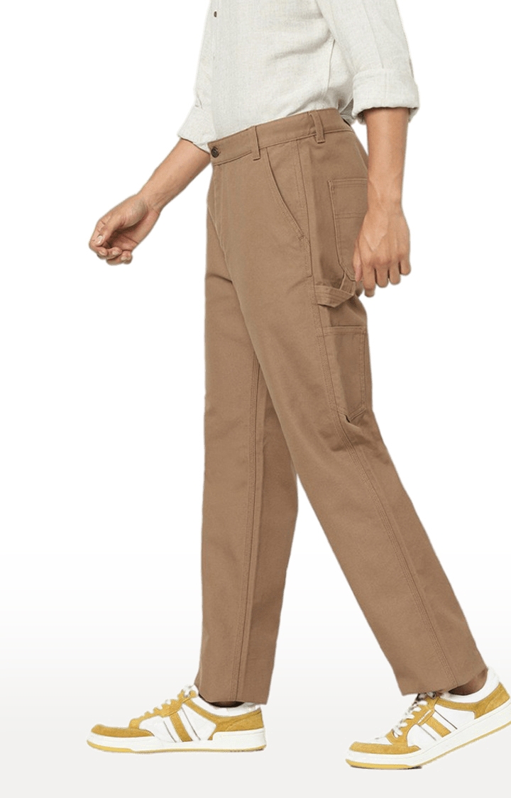 celio | Men's Brown Cotton Solid Trousers 1