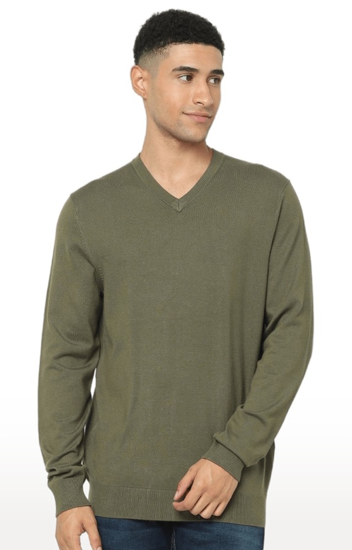 Men's Green Solid Sweaters