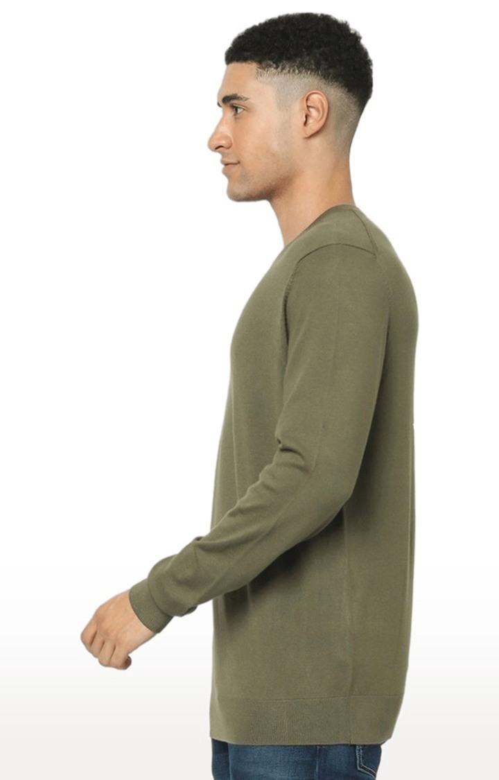 Men's Green Solid Sweaters