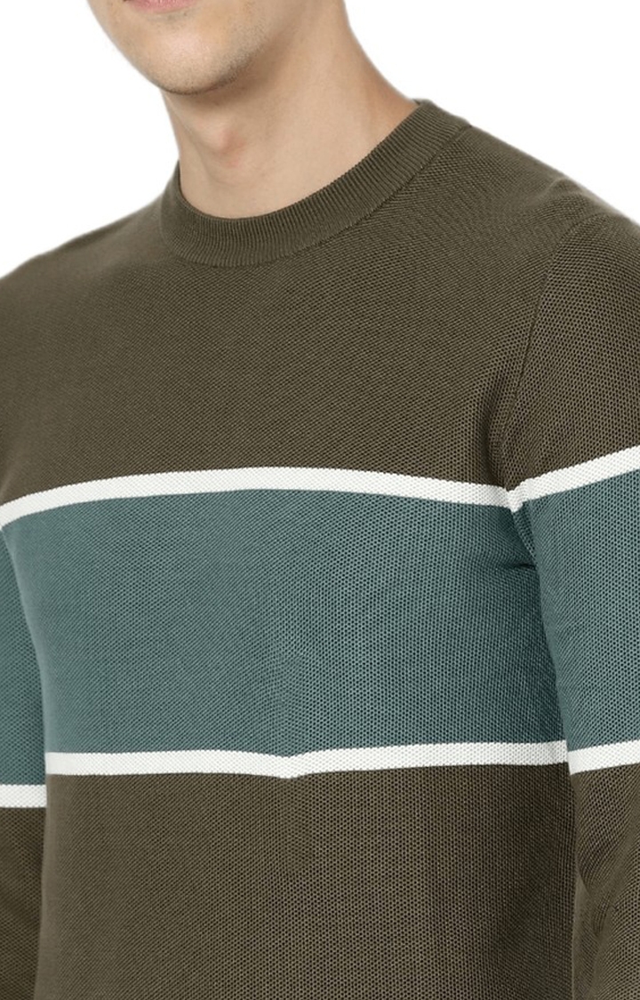 celio | Men's Green Colourblock Sweaters 4