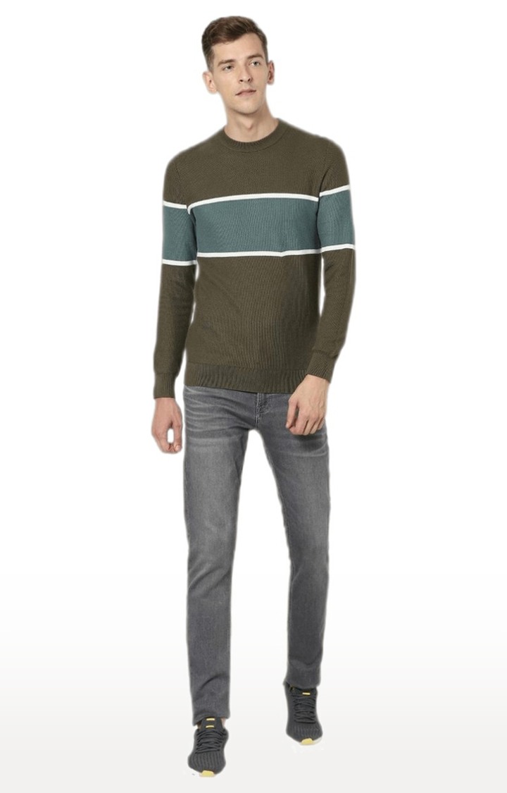 Men's Green Colourblock Sweaters