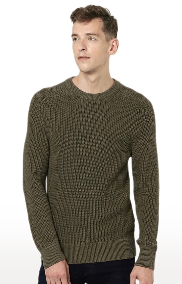 celio | Men's Green Textured Sweaters