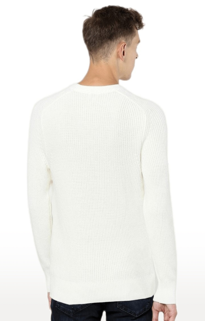 Men's White Textured Sweaters