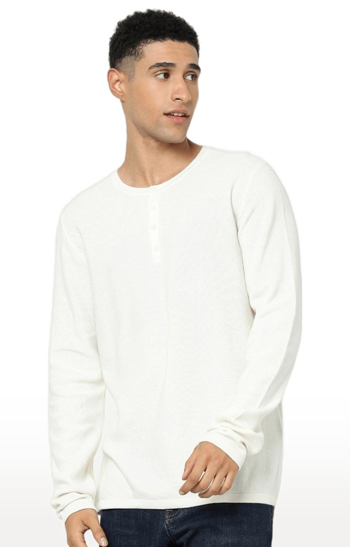 celio | Men's White Solid Sweatshirts