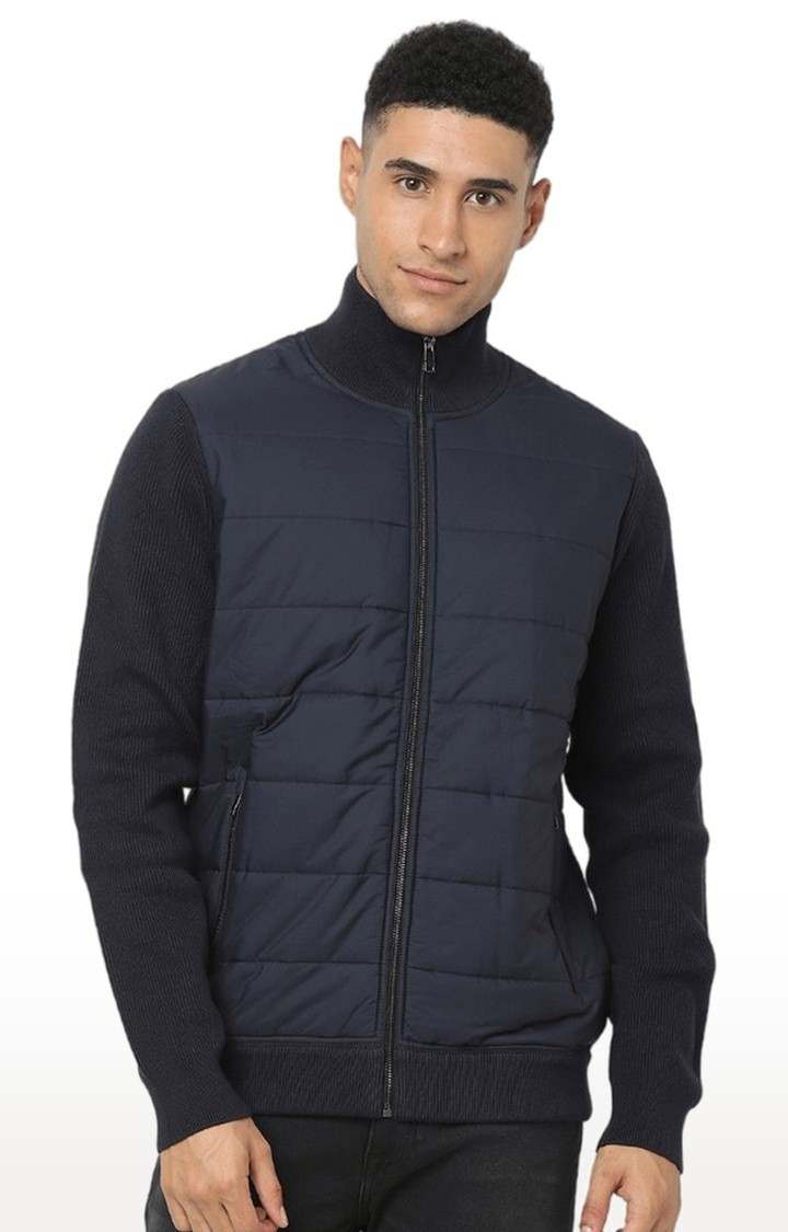 Men's Blue Solid Bomber Jackets