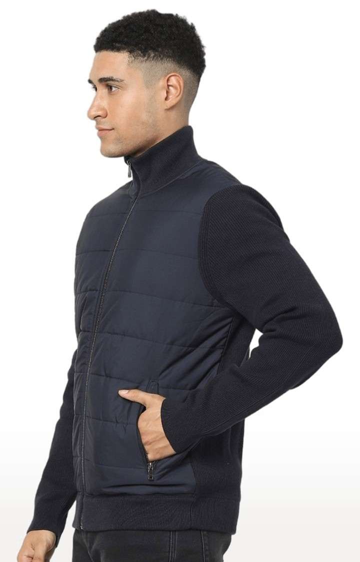 Men's Blue Solid Bomber Jackets