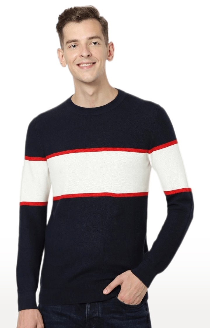 celio | Men's Blue Colourblock Sweaters