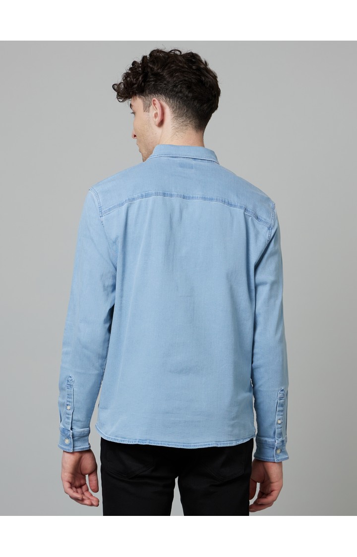 Men's Blue Solid Casual Shirts