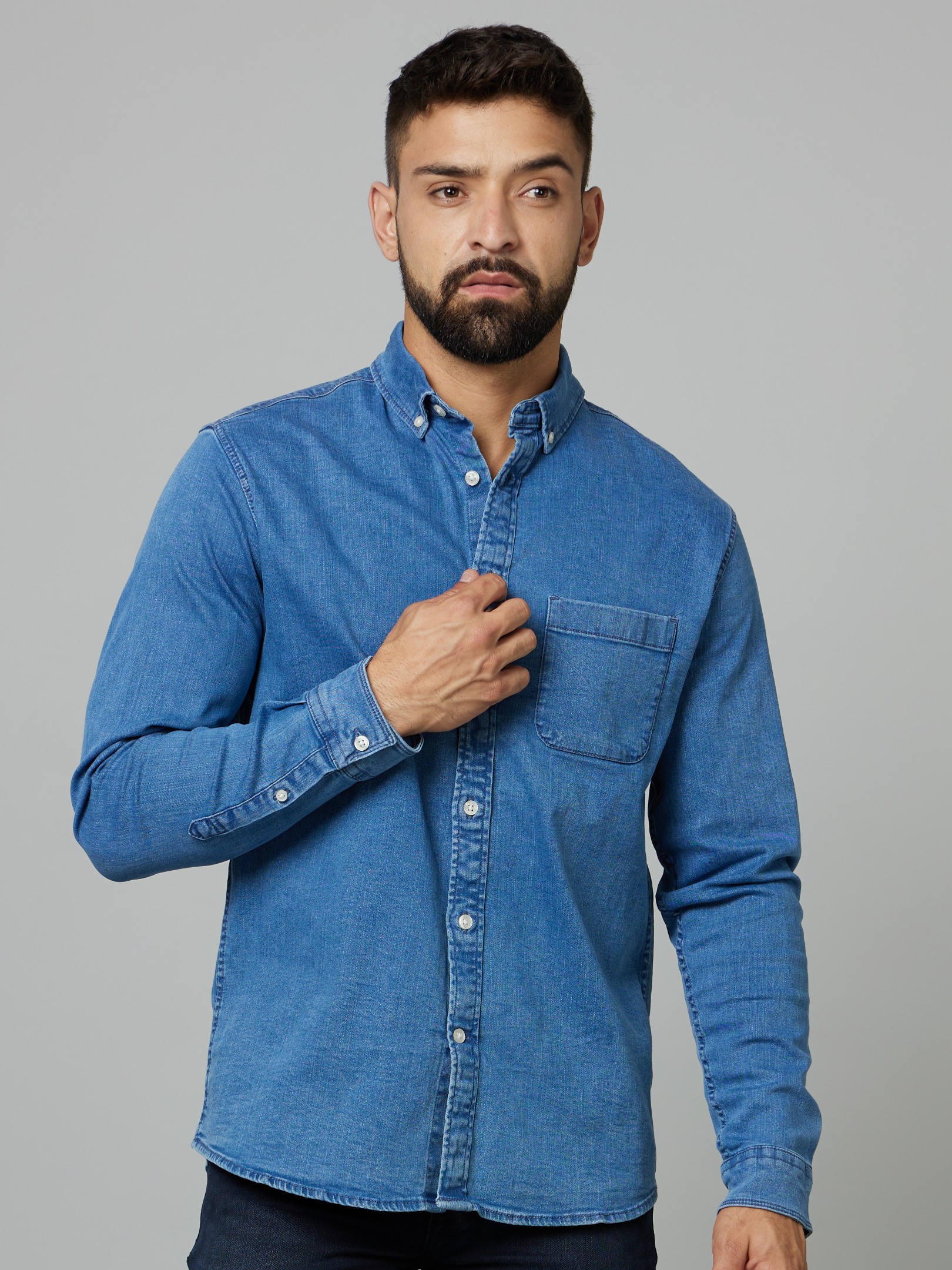 celio | Men's Blue Solid Casual Shirts