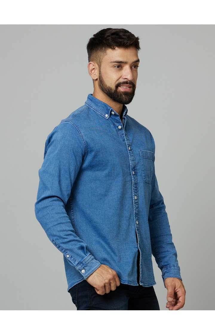 Men's Blue Solid Casual Shirts