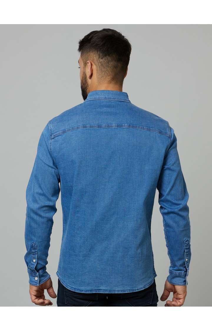 Men's Blue Solid Casual Shirts