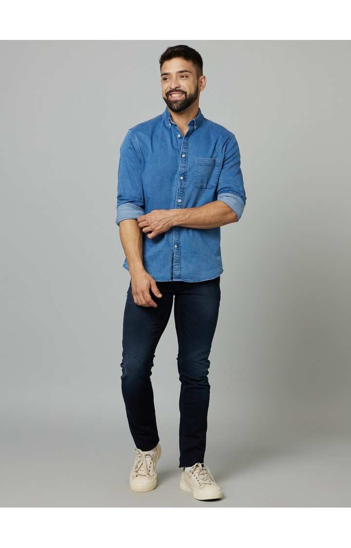 Men's Blue Solid Casual Shirts