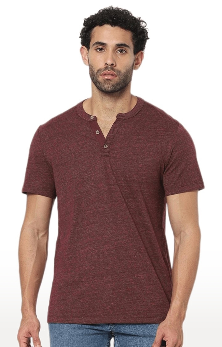 celio | Men's Red Melange Regular T-Shirts