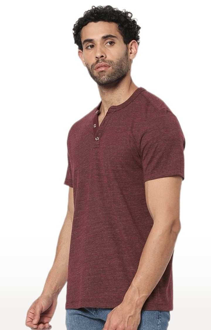 Men's Red Melange Regular T-Shirts