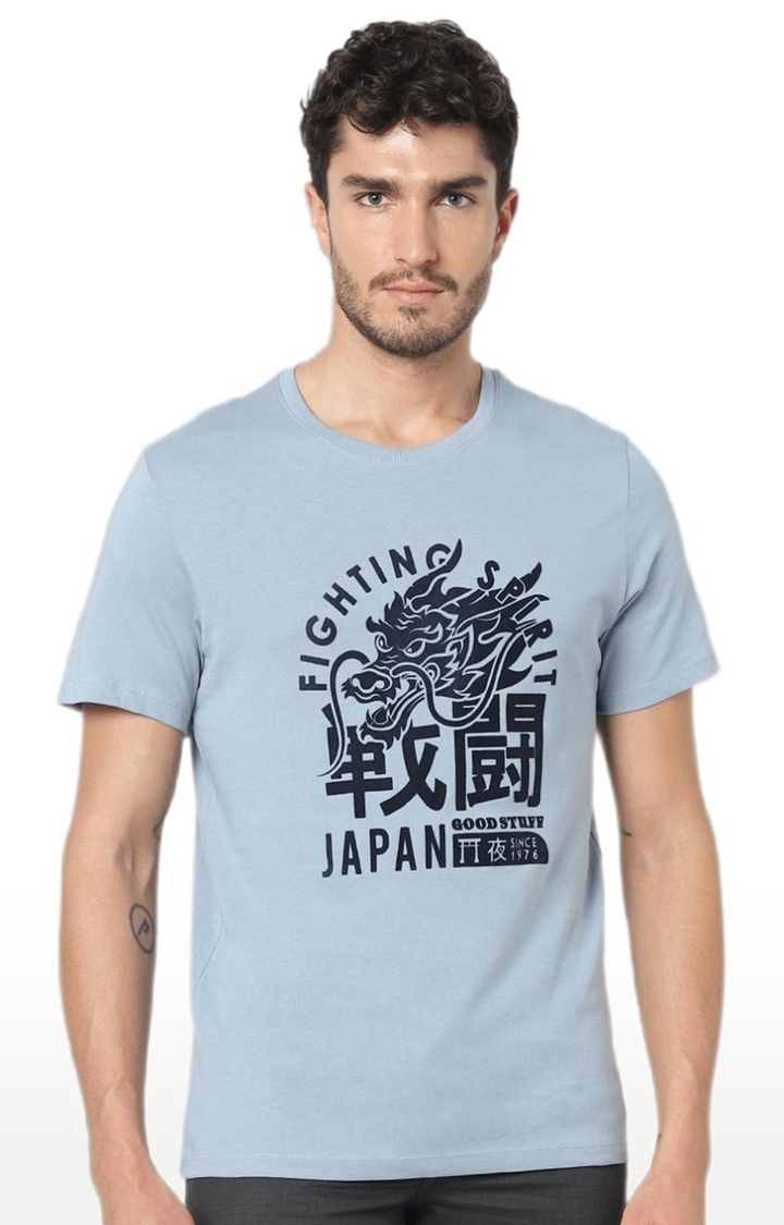celio | Men's Blue Graphics Regular T-Shirts