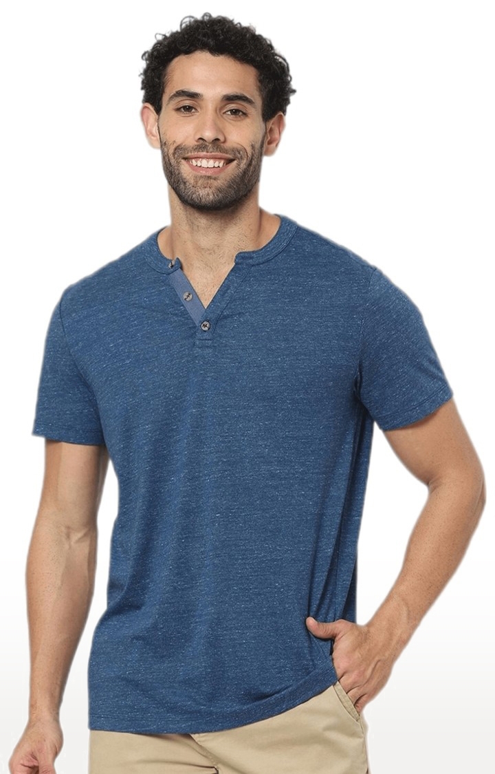 Men's Blue Melange Regular T-Shirts