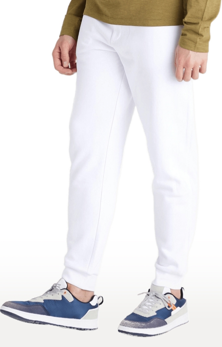 Men's White Polycotton Solid Casual Joggers