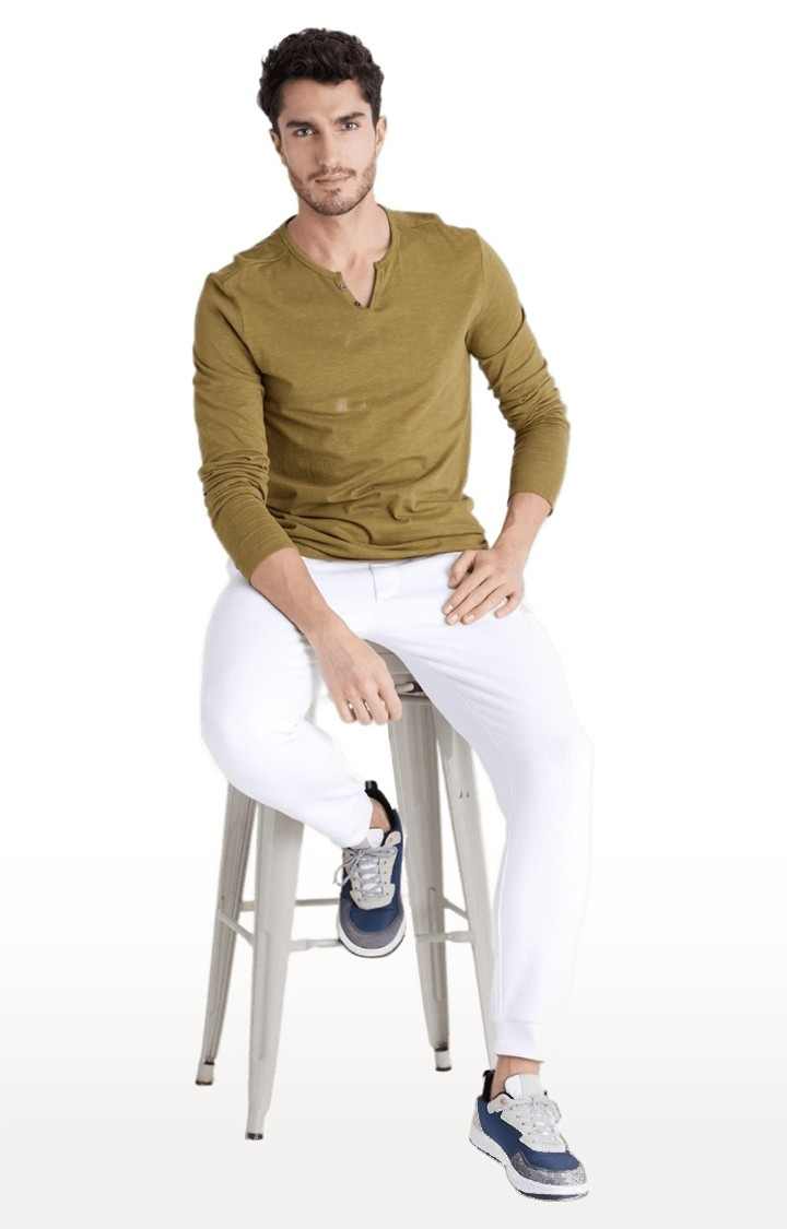 Men's White Polycotton Solid Casual Joggers