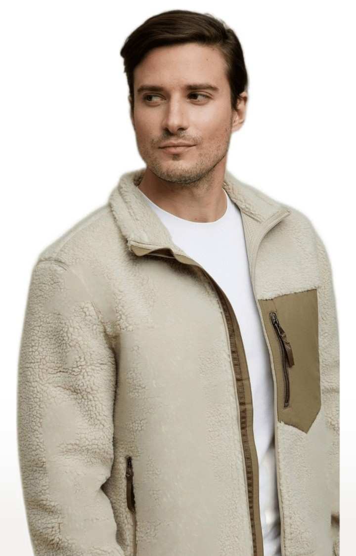 Men's Beige Solid Western Jackets