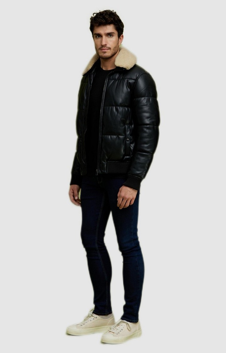Mens black bomber jacket with fur hood hot sale
