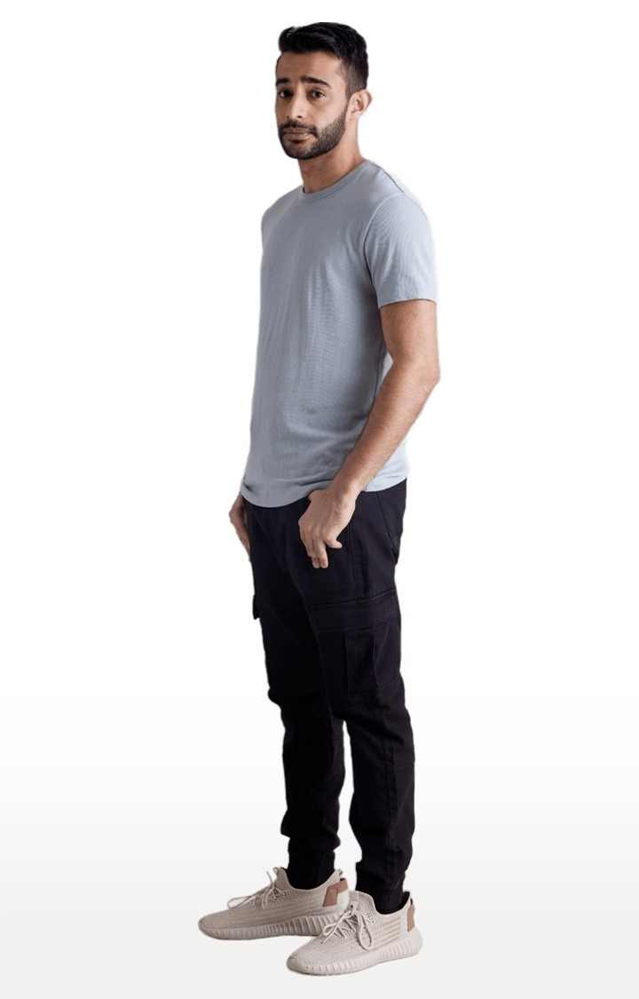 Men's Black Blended Solid Cargos