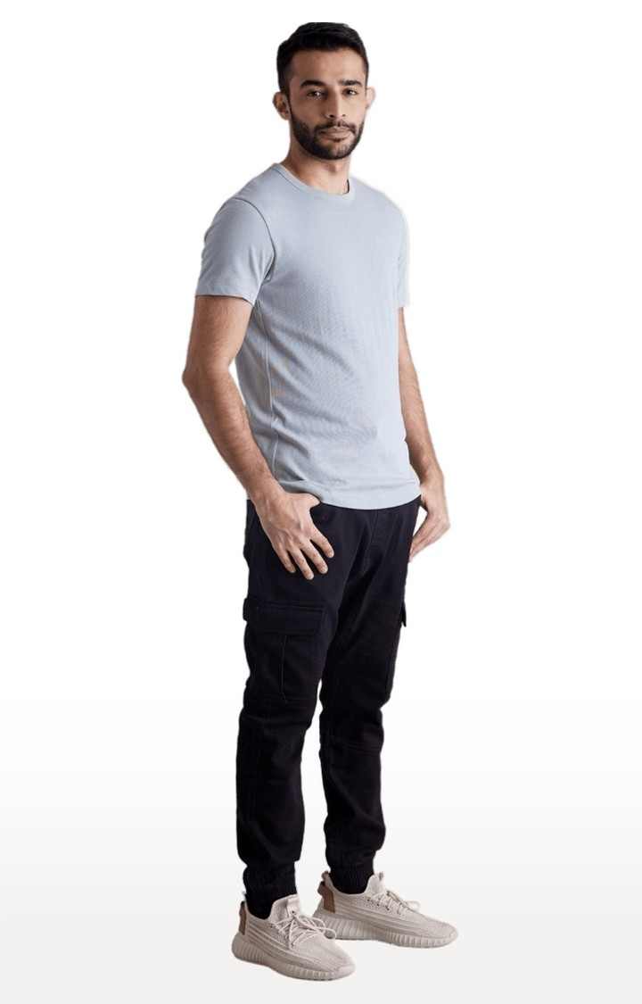 Men's Black Blended Solid Cargos